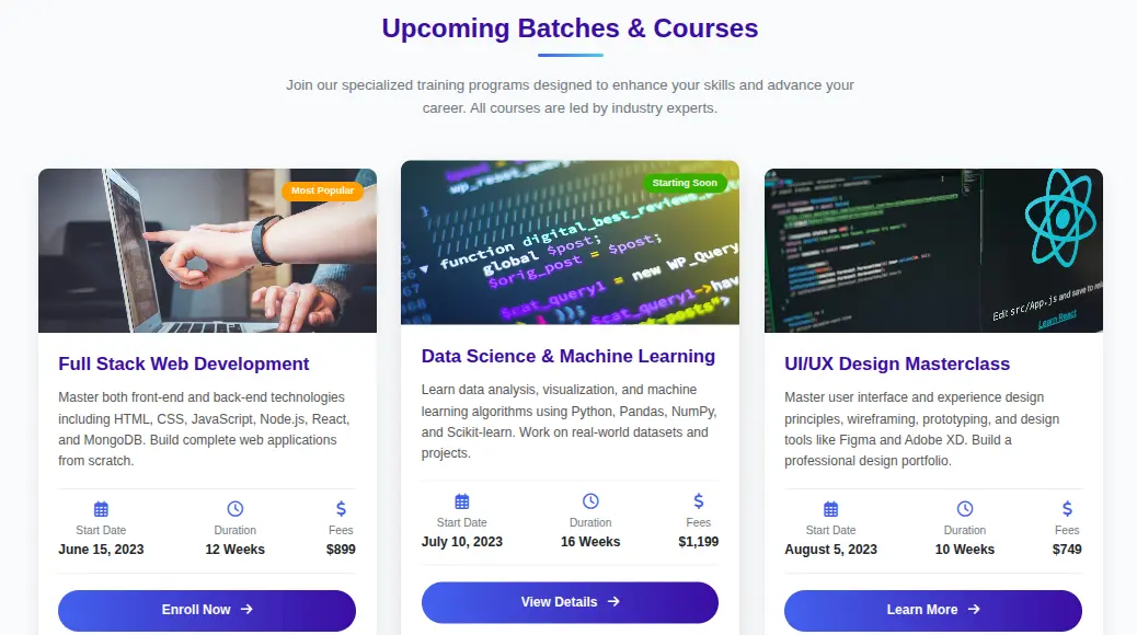 Batches Schedule Table